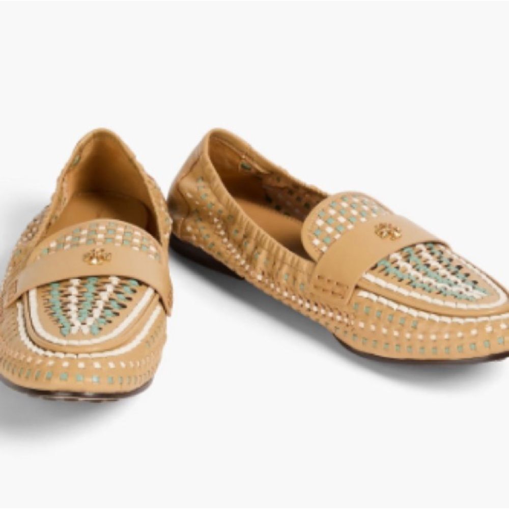 Tory Burch Tan & Teal Woven Flats - Picture 3 of 12